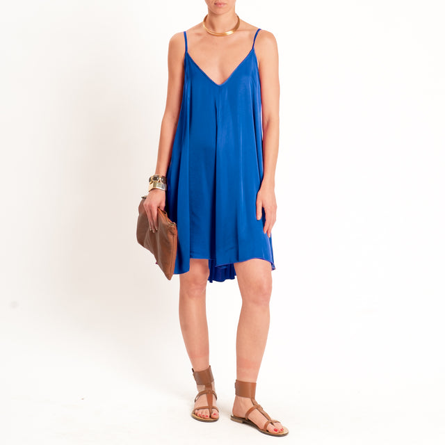 Motel-Abito corto satin bretelle regolabili - bluette