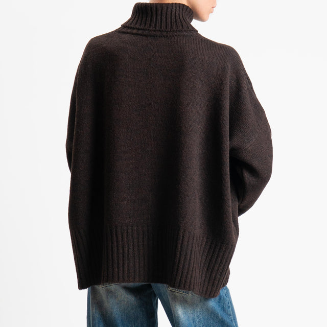 Motel-Maglia collo alto a scatola misto lana - brown