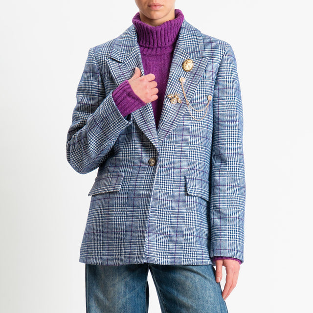 Vicolo-Giacca fantasia misto lana con spille - principe di galles latte/blu/red