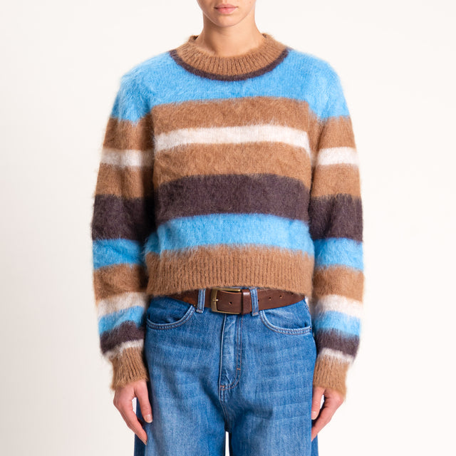 Kontatto-Maglia girocollo righe mohair - biscotto/denim/moro/beige