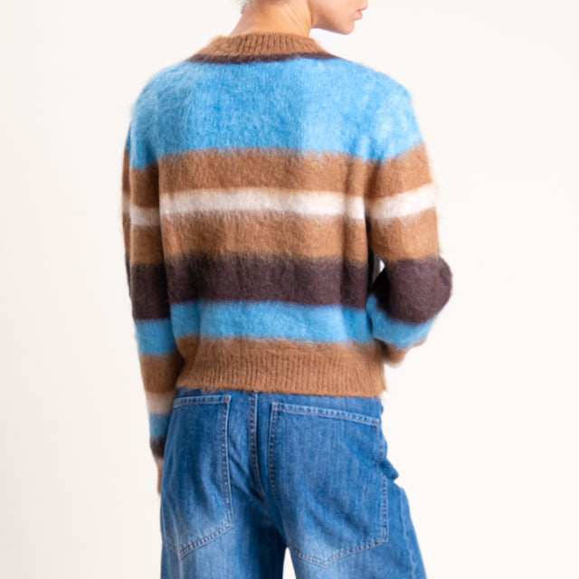 Kontatto-Maglia girocollo righe mohair - biscotto/denim/moro/beige