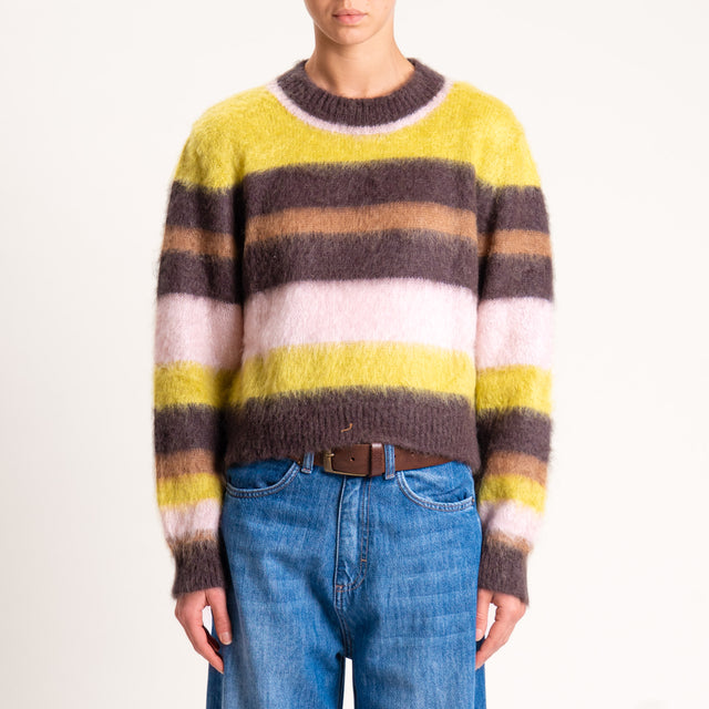 Kontatto-Maglia girocollo righe mohair - moro/matcha/rosa/biscotto