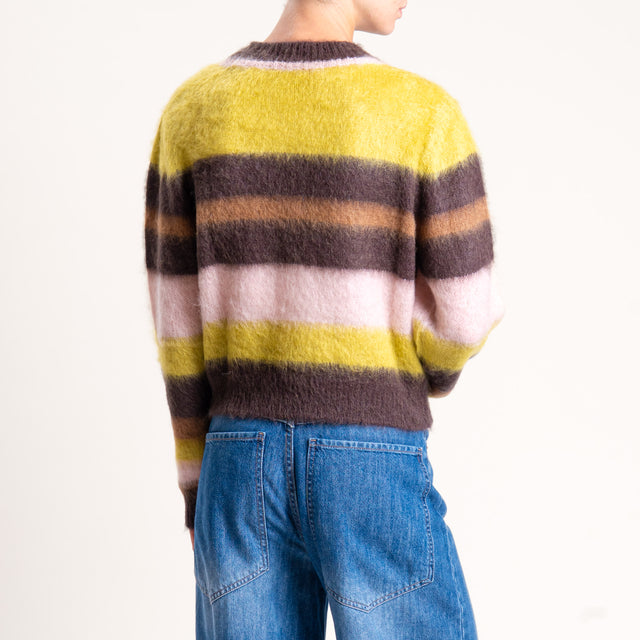 Kontatto-Maglia girocollo righe mohair - moro/matcha/rosa/biscotto