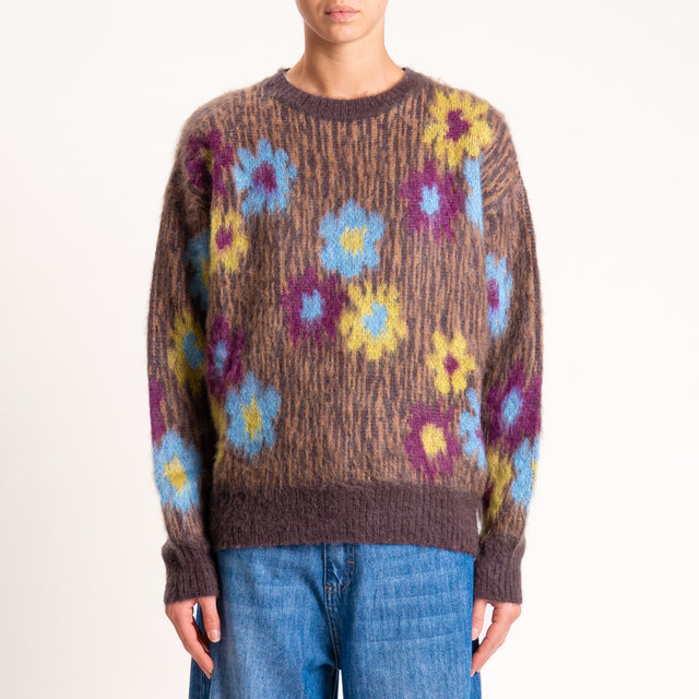 Kontatto-Maglia mohair fantasia fiori - moro/porpora/denim