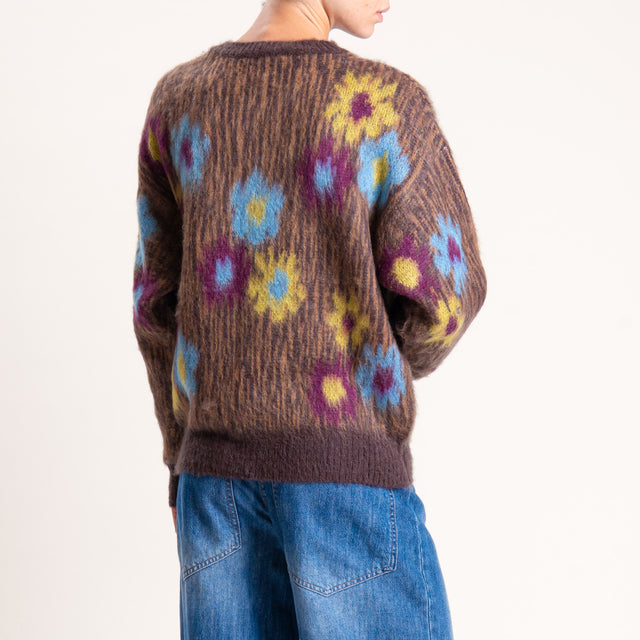 Kontatto-Maglia mohair fantasia fiori - moro/porpora/denim