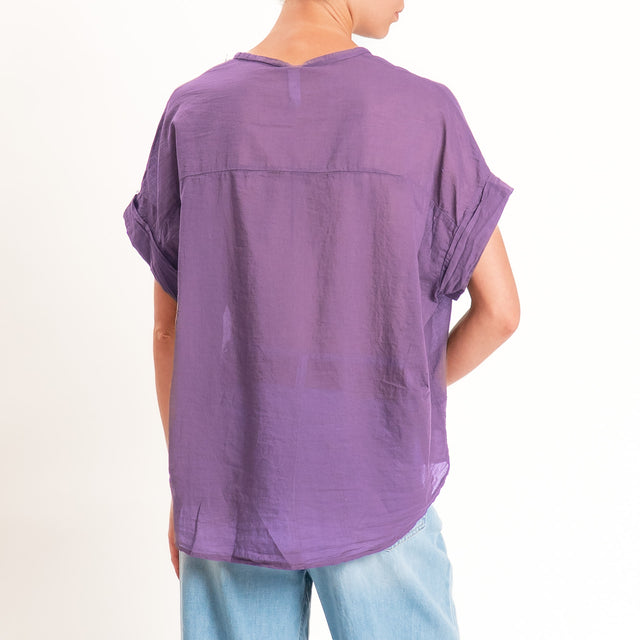 Tensione in-Camicia in mussola manica scesa - viola