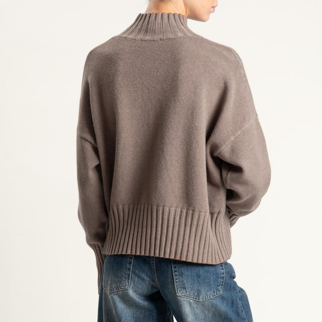 Zeroassoluto-Maglia collo montato bordi a coste - taupe