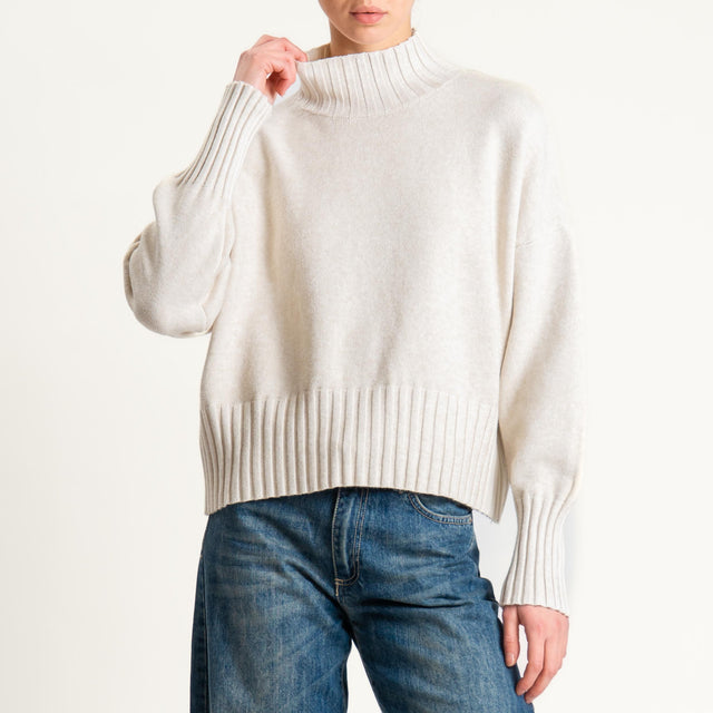 Zeroassoluto-Maglia collo montato bordi a coste - gesso