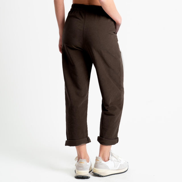 Philia Loft-Pantalone velluto diagonale elasticizzato con elastico in vita - moro