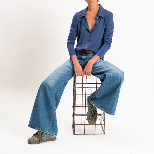 Zeroassoluto-Camicia CARLY in jersey elasticizzato - indaco