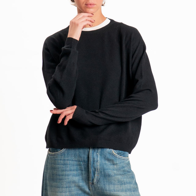Zeroassoluto-Maglia scatola girocollo - Nero