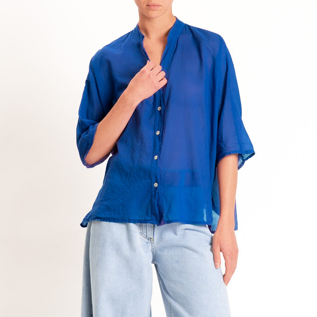 Tensione in-Camicia in mussola collo coreana - bluette