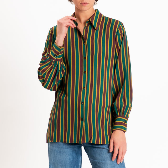 Dixie-Camicia a righe - verde/vino/olio