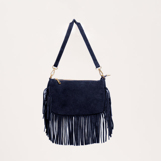 W by Whitemood-Borsa scamosciata con frange - Blu