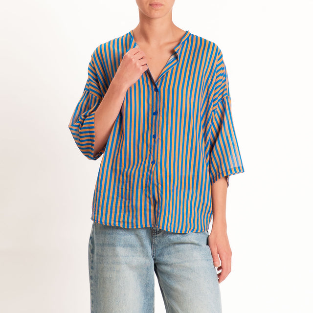 Tensione in-Camicia mussola a righe - Royal/cuoio