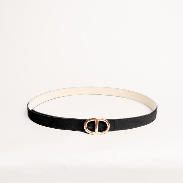 W by Whitemood-Cintura fibbia ovale in pelle scamosciata - Nero