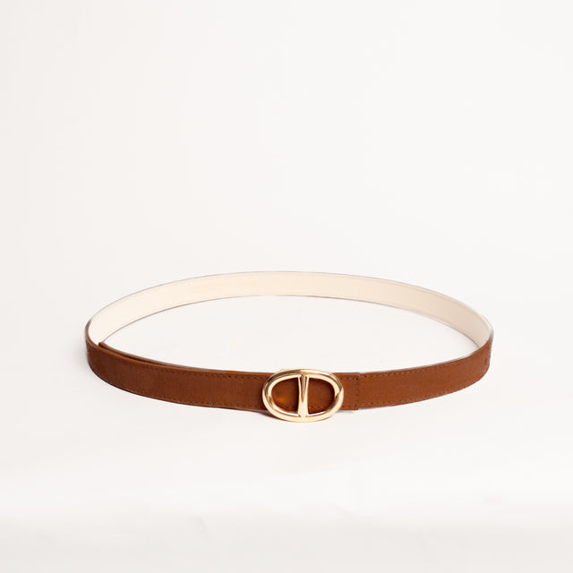 W by Whitemood-Cintura fibbia ovale in pelle scamosciata - tabacco