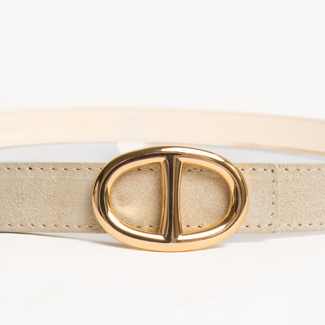 W by Whitemood-Cintura fibbia ovale in pelle scamo - gesso