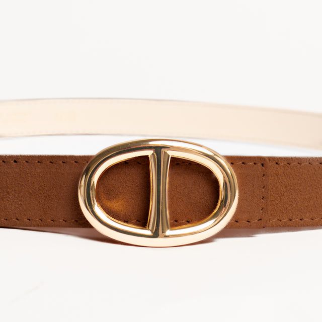 W by Whitemood-Cintura fibbia ovale in pelle scamosciata - tabacco