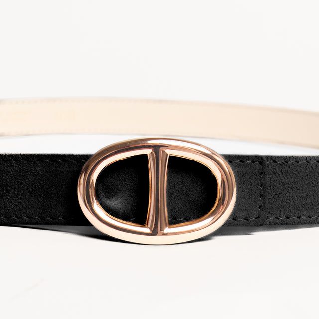 W by Whitemood-Cintura fibbia ovale in pelle scamosciata - Nero