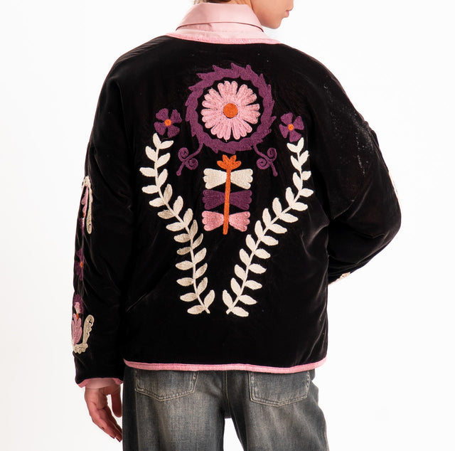 Tensione in-Giacca kimono velluto ciniglia con ric - moro/rosa/sand