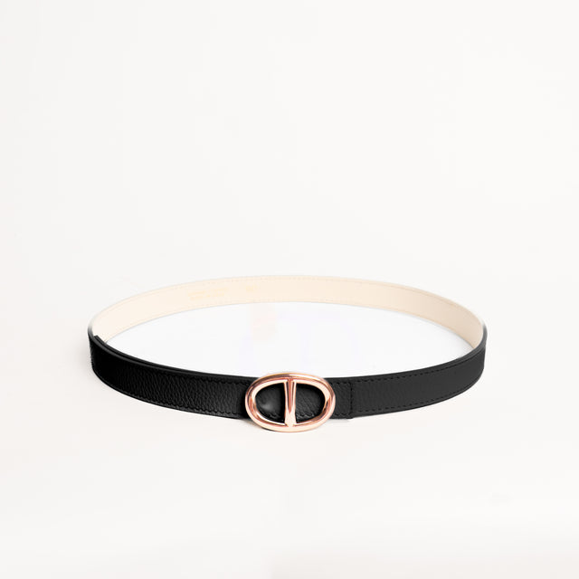 W by Whitemood-Cintura fibbia ovale in pelle - Nero