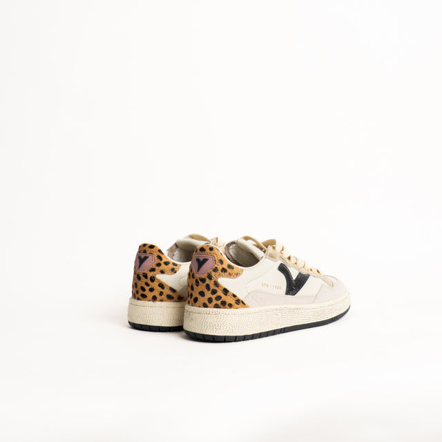 Victoria-Sneakers in pelle con inserti animalier - crema/oro