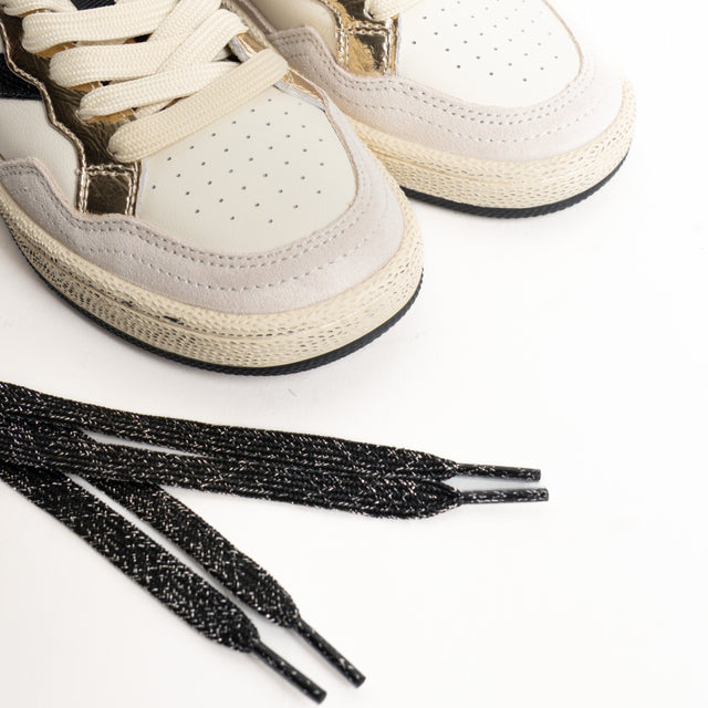 Victoria-Sneakers in pelle con inserti animalier - crema/oro