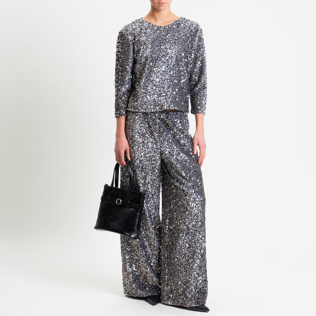 Tensione in-Blusa paillettes bottone dietro - grigio