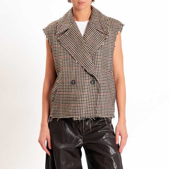 Tensione in-Gilet doppiopetto pied de poule - sand/nero/vino