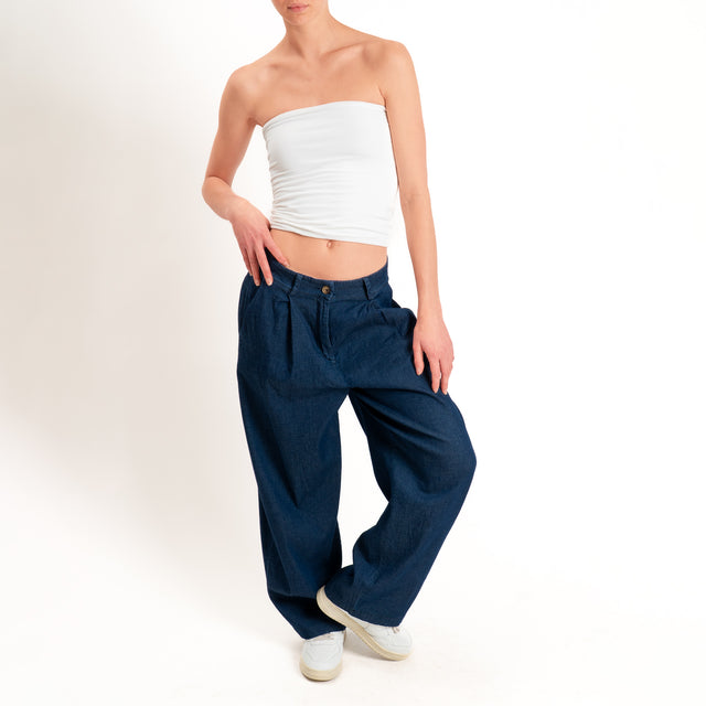Zeroassoluto-Pantalone GENNY comfort chambray leggero elasticizzato - denim blu