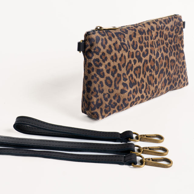 Zeroassoluto-Pochette animalier genuine leather con tracolla- beige/nero