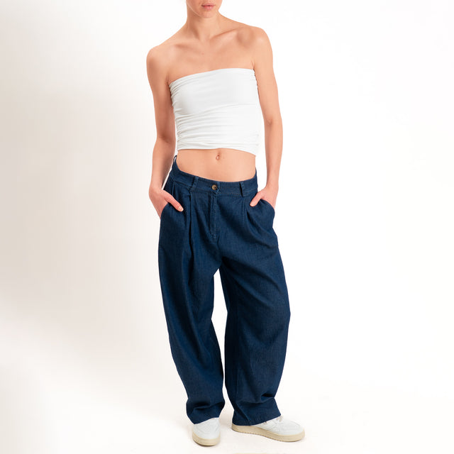 Zeroassoluto-Pantalone GENNY comfort chambray leggero elasticizzato - denim blu