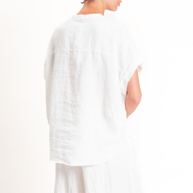 Motel-Camicia 100% lino con spilla fiore - panna