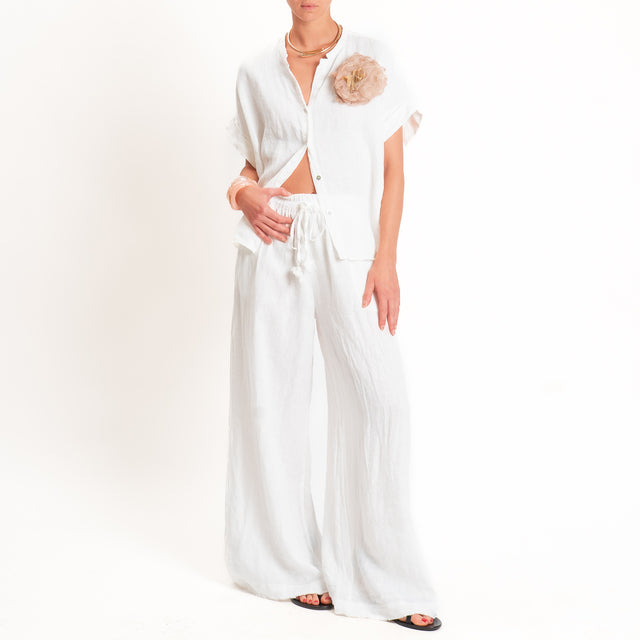 Motel-Camicia 100% lino con spilla fiore - panna