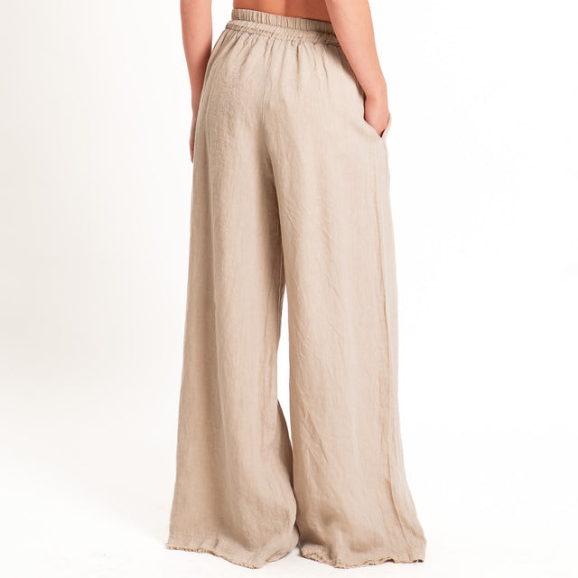 Motel-Pantalone 100% lino elastico con coulisse - sabbia