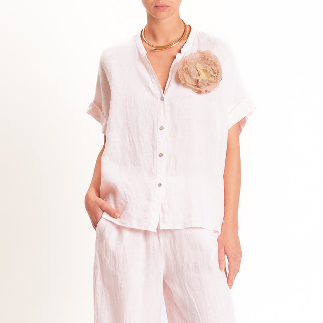 Motel-Camicia 100% lino con spilla fiore - rosa