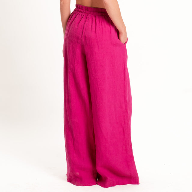 Motel-Pantalone 100% lino elastico con coulisse - magenta