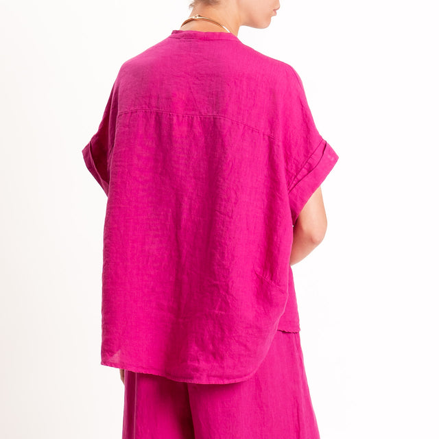 Motel-Camicia 100% lino con spilla fiore - magenta