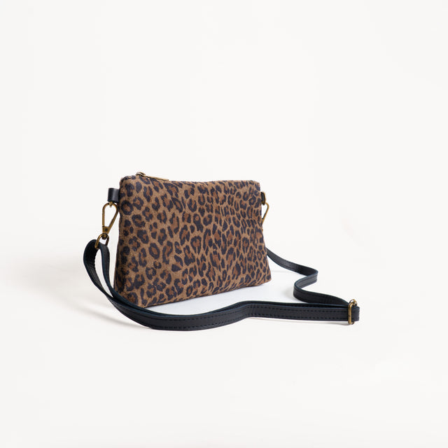 Zeroassoluto-Pochette animalier genuine leather con tracolla- beige/nero