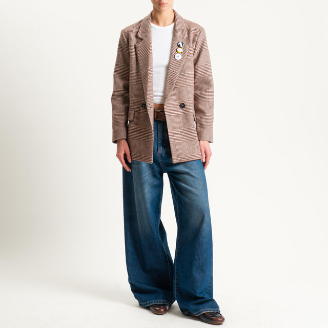 Dixie-Giacca doppiopetto pied de poule con spille - bordeaux/beige/nero