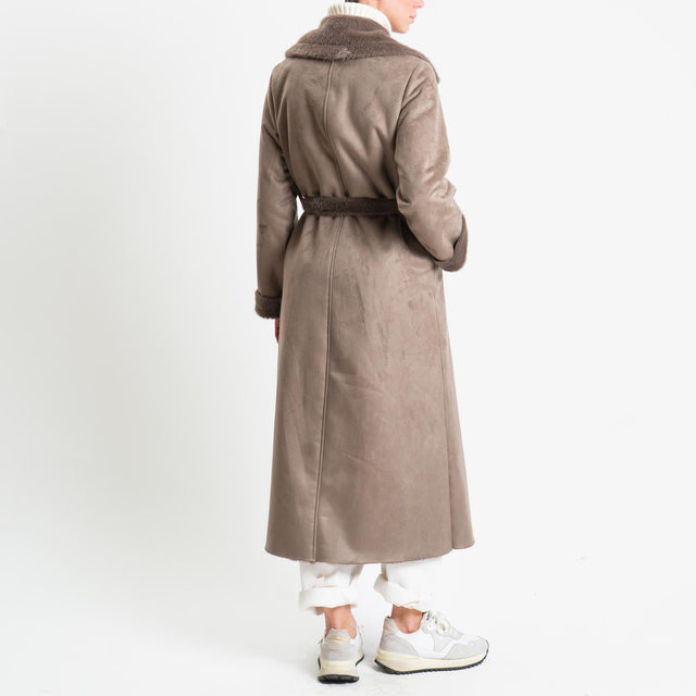 Motel-Ecomontone lungo con cintura - fango