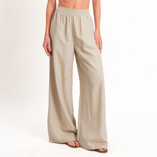 Motel-Completo top a fascia+pantalone misto lino - Beige