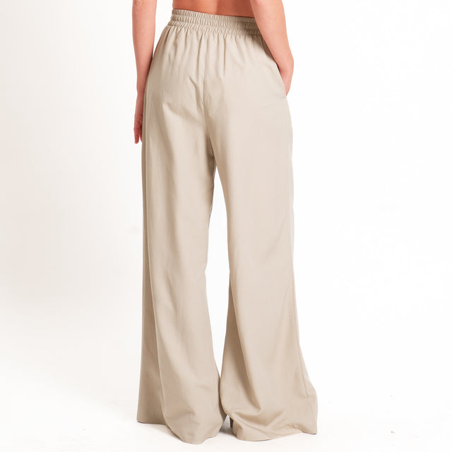 Motel-Completo top a fascia+pantalone misto lino - Beige
