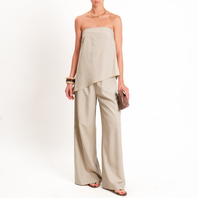 Motel-Completo top a fascia+pantalone misto lino - Beige