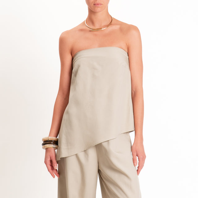 Motel-Completo top a fascia+pantalone misto lino - Beige