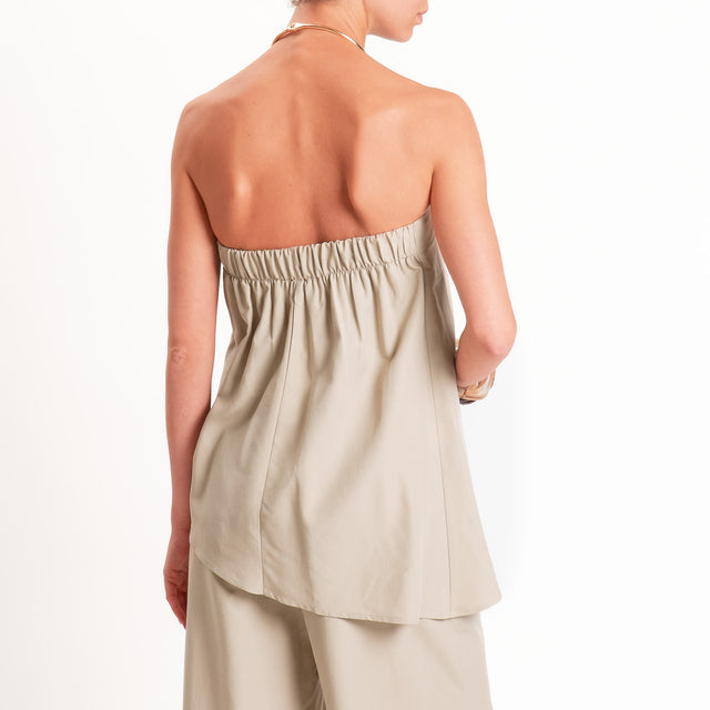 Motel-Completo top a fascia+pantalone misto lino - Beige