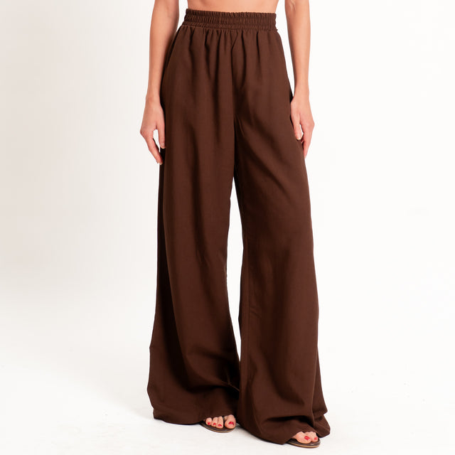 Motel-Completo top a fascia+pantalone misto lino - moro