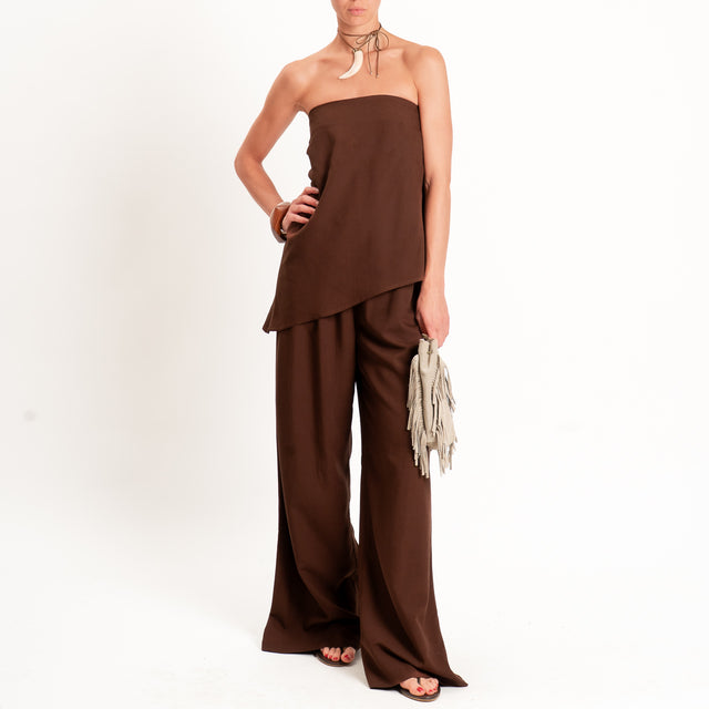Motel-Completo top a fascia+pantalone misto lino - moro