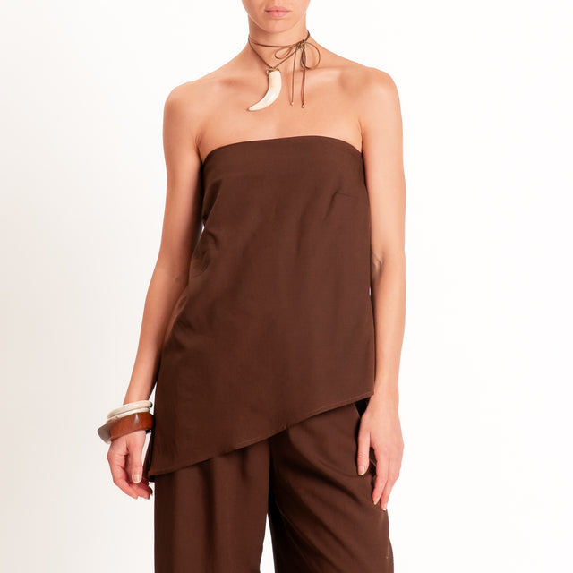 Motel-Completo top a fascia+pantalone misto lino - moro
